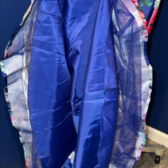 My Michelle- NWT Off the Shoulder Blue Floral Mermaid Gown Size 0 - Picture 13 of 14